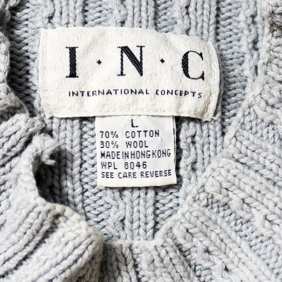 INC International Concepts Wool Cotton Cable Knit Cardigan Size L - Picture 8 of 9
